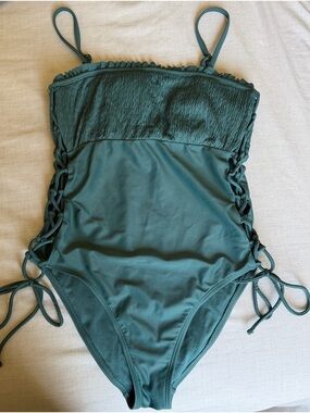 Xhilaration Green One-Piece Swimsuit with Side Lace-Up